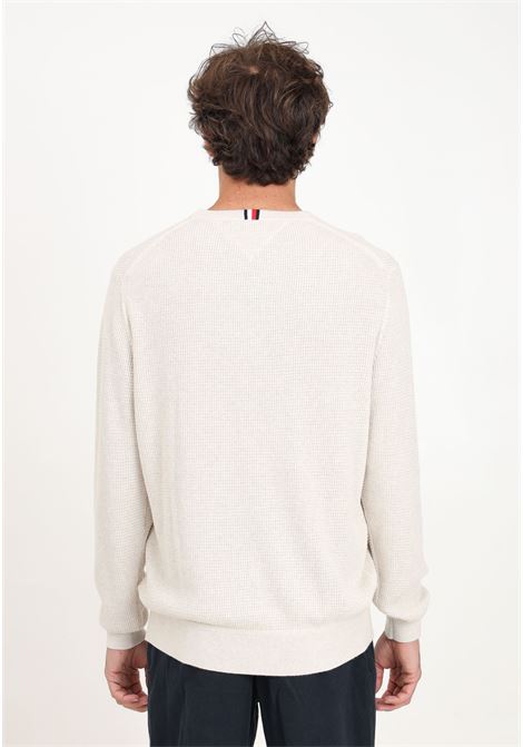 Beige men's crewneck sweater with honeycomb texture TOMMY HILFIGER | MW0MW35470HCXHCX
